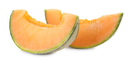 Photo of Slices of Cantaloupe melon isolated on white