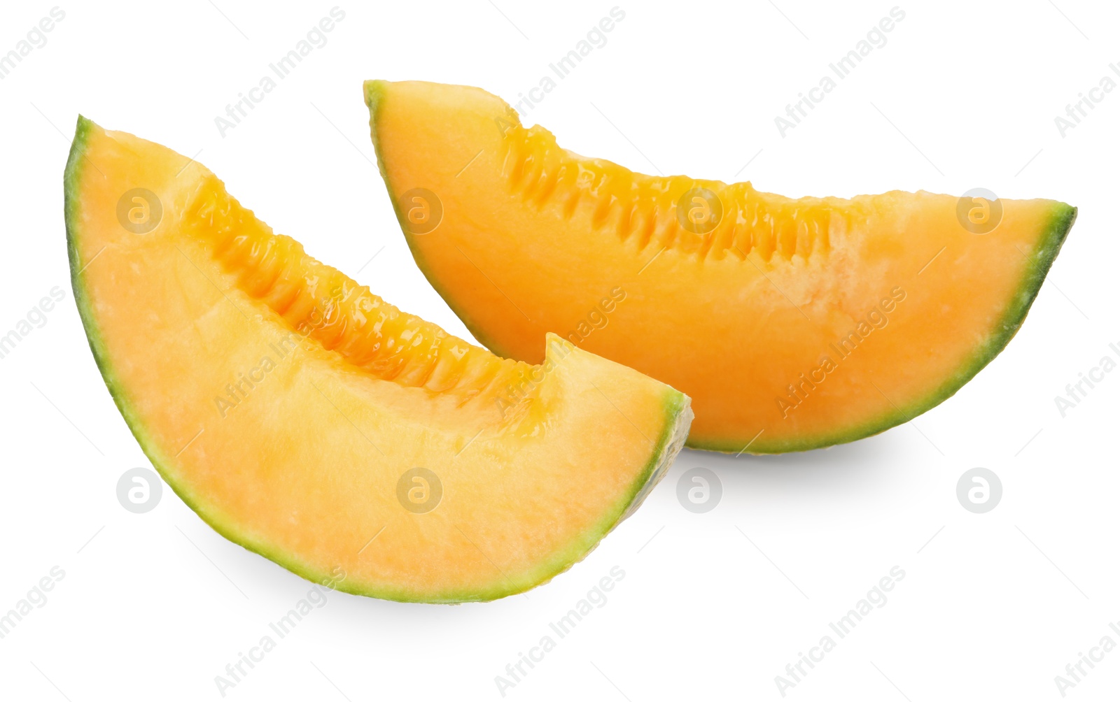 Photo of Slices of Cantaloupe melon isolated on white