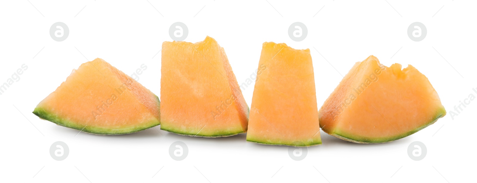 Photo of Pieces of Cantaloupe melon isolated on white