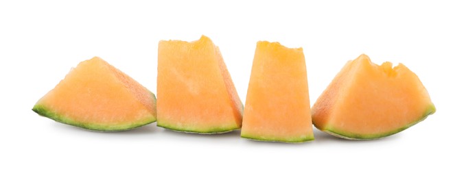 Photo of Pieces of Cantaloupe melon isolated on white