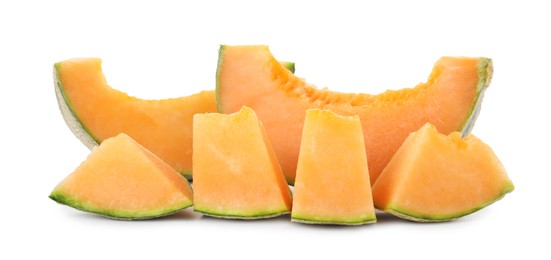 Photo of Pieces of Cantaloupe melon isolated on white