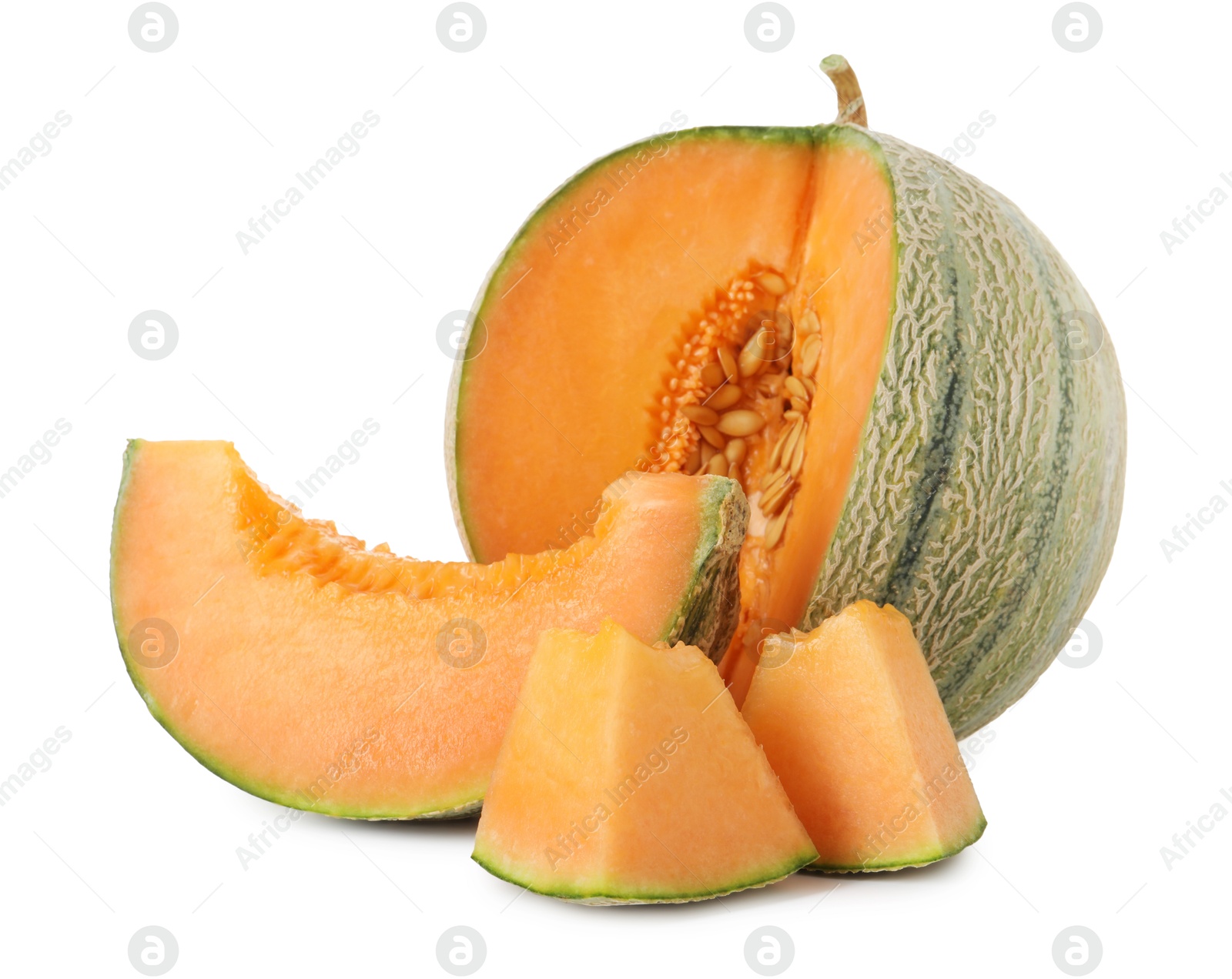 Photo of Tasty cut Cantaloupe melon isolated on white