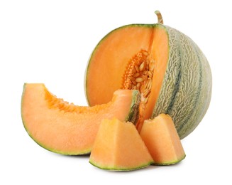 Tasty cut Cantaloupe melon isolated on white