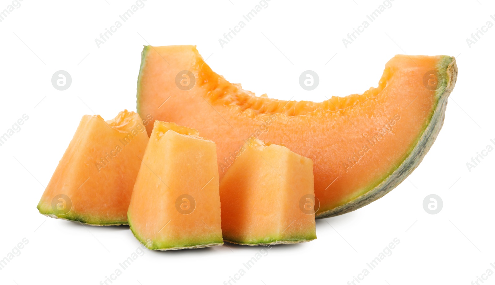 Photo of Pieces of Cantaloupe melon isolated on white