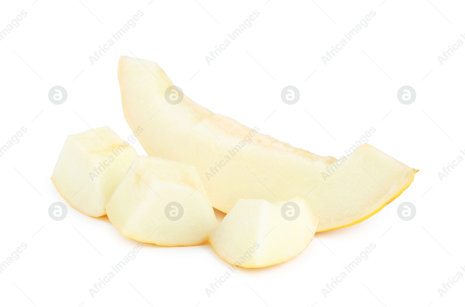 Photo of Pieces of ripe melon isolated on white