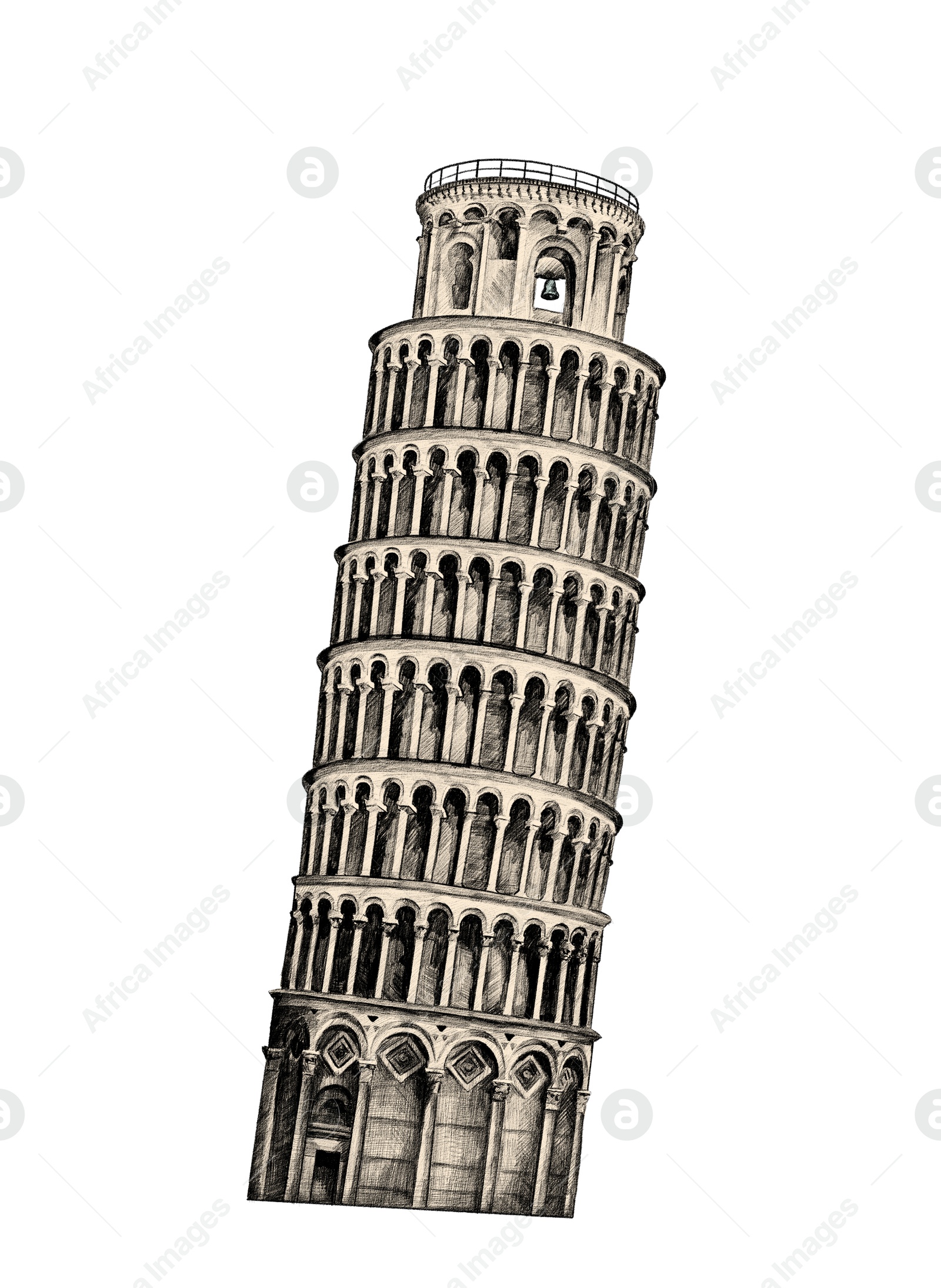 Illustration of  Leaning Tower of Pisa on white background