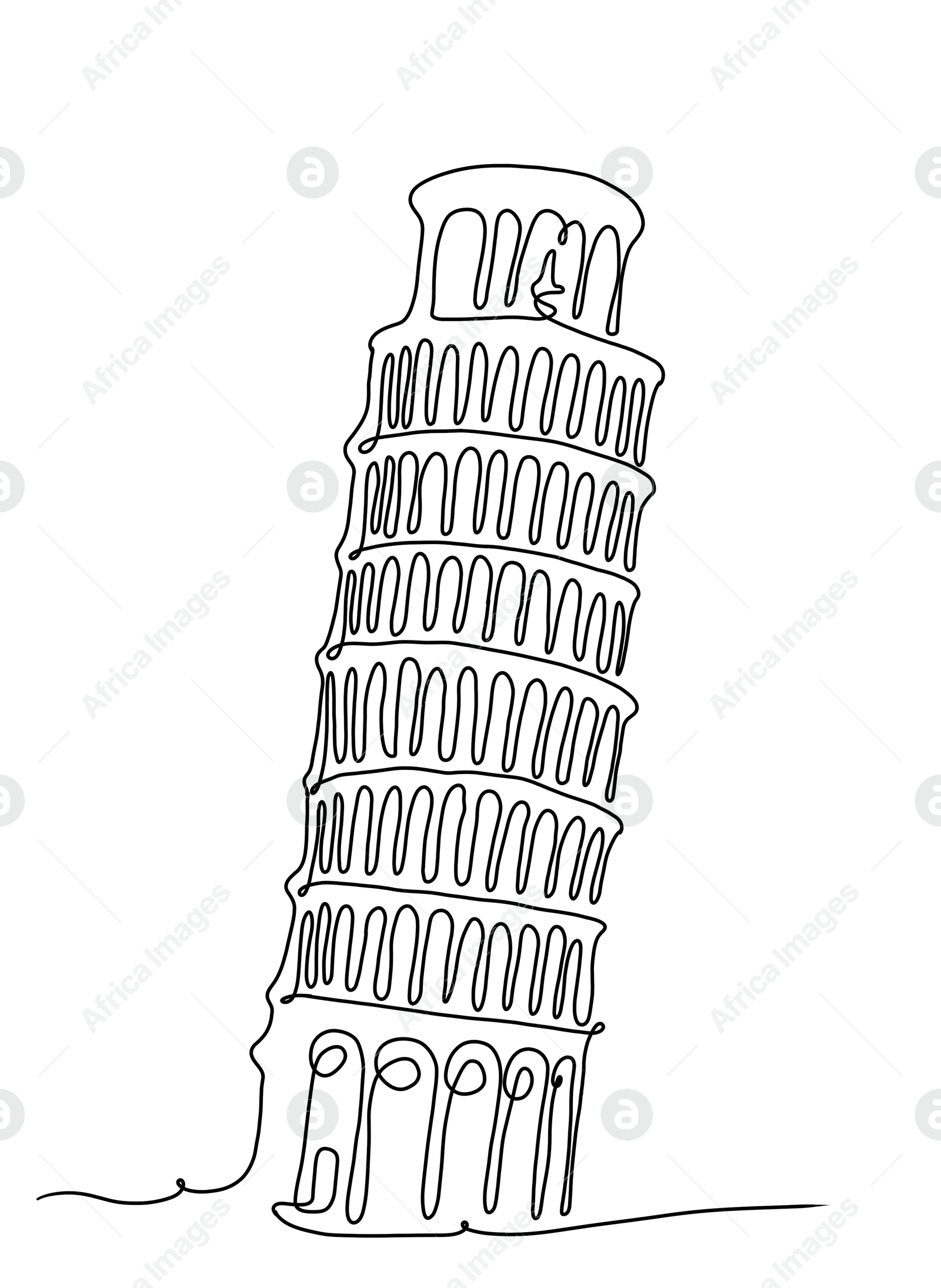 Illustration of Sketch of Leaning Tower of Pisa on white background