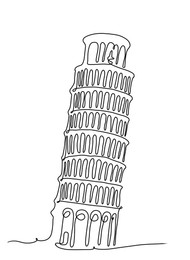 Sketch of Leaning Tower of Pisa on white background