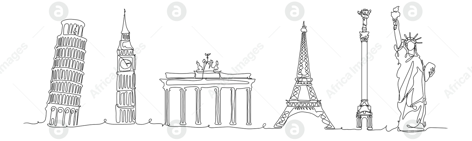 Illustration of Sketch of famous landmarks on white background. Banner design