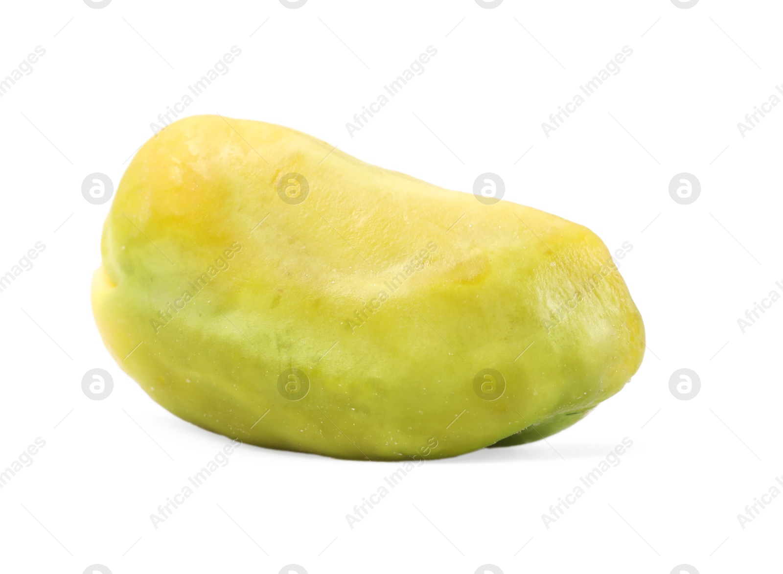 Photo of One peeled pistachio nut isolated on white