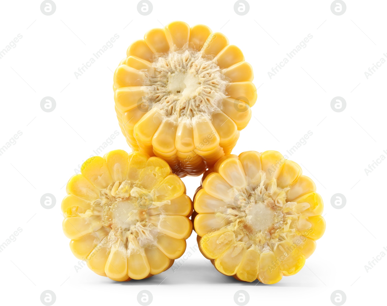 Photo of Halves of fresh corncobs isolated on white