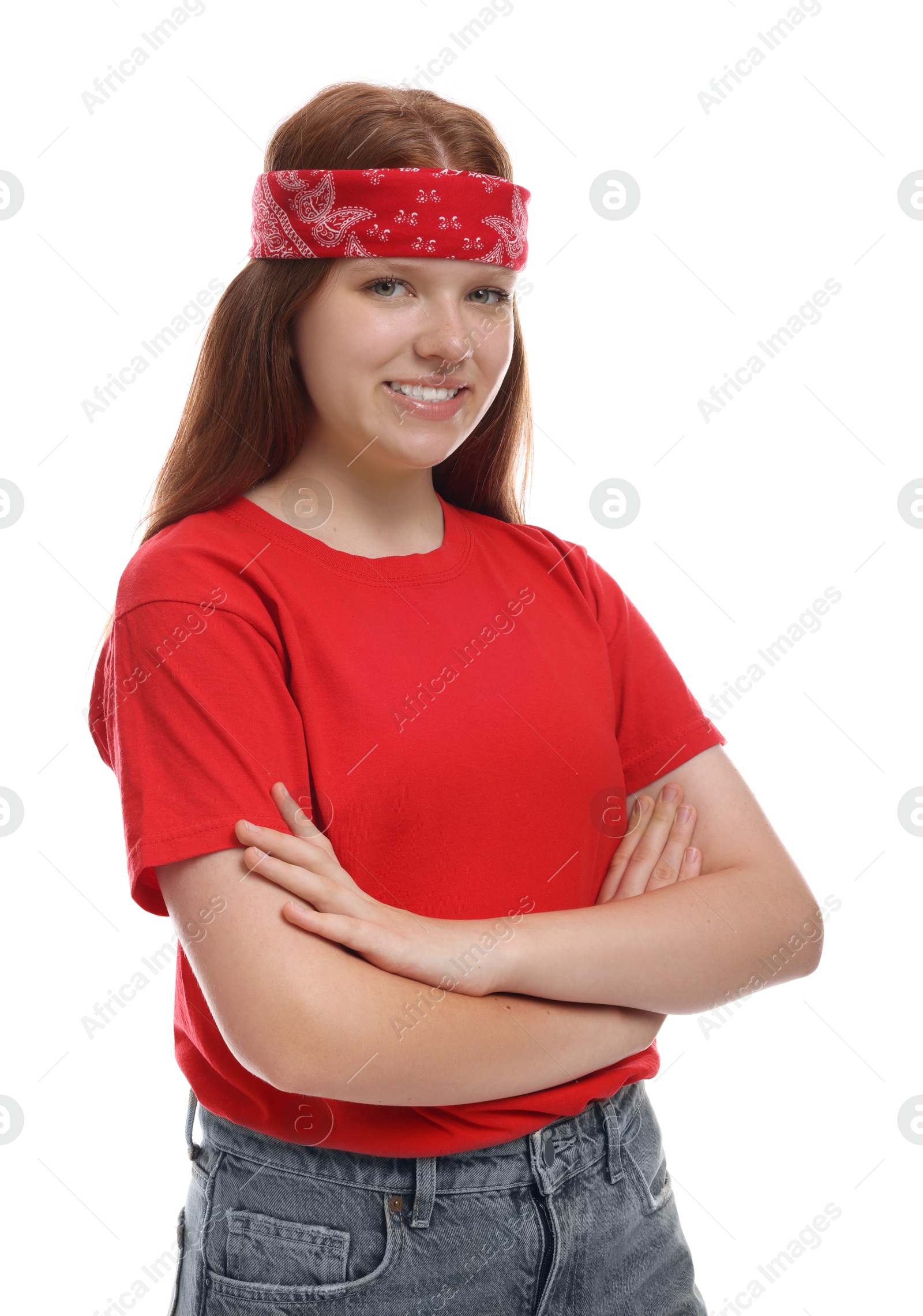 Photo of Portrait of teenage girl on white background