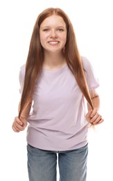 Photo of Portrait of teenage girl on white background