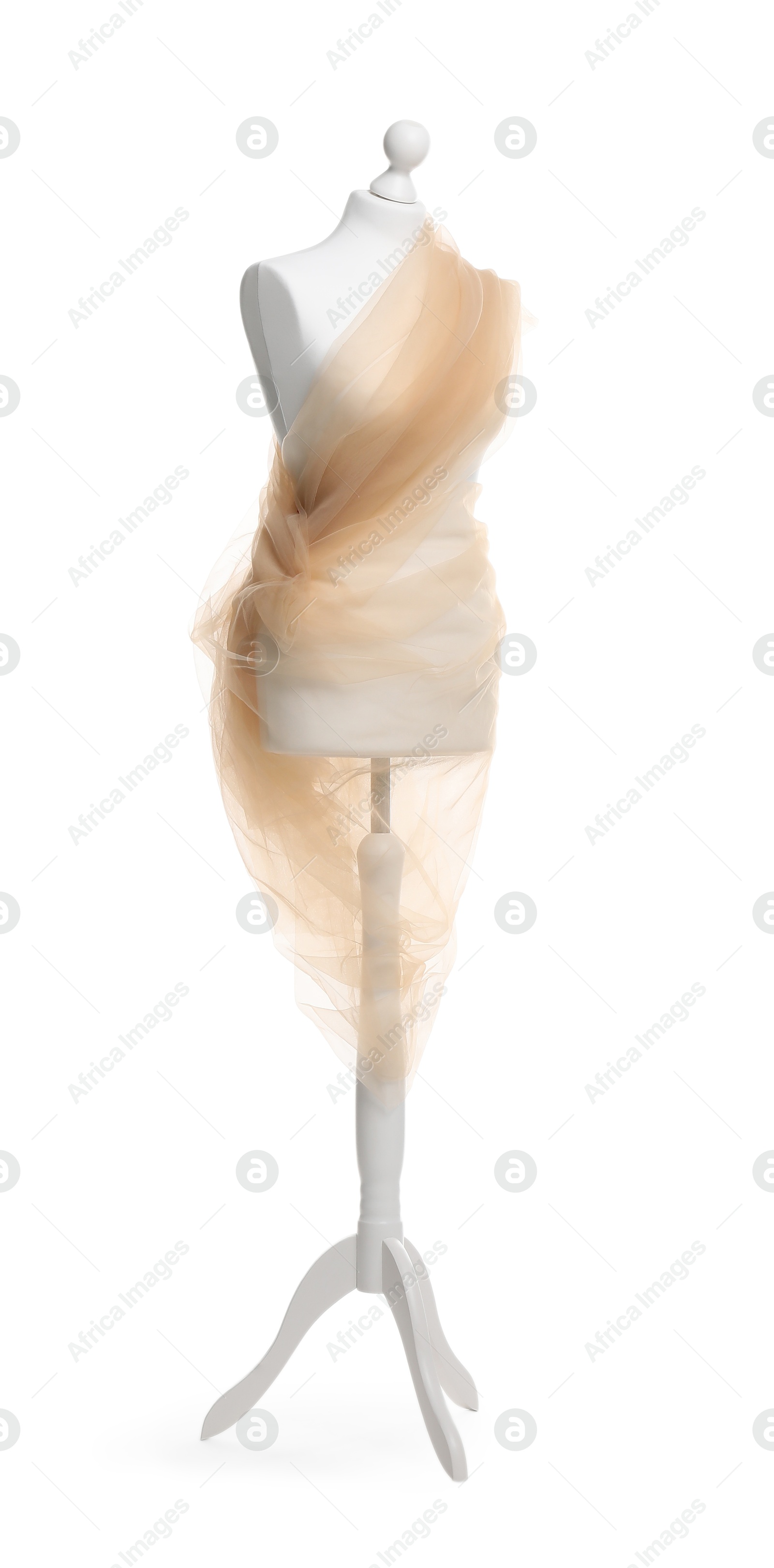 Photo of Mannequin with fabric isolated on white. Creating new outfit