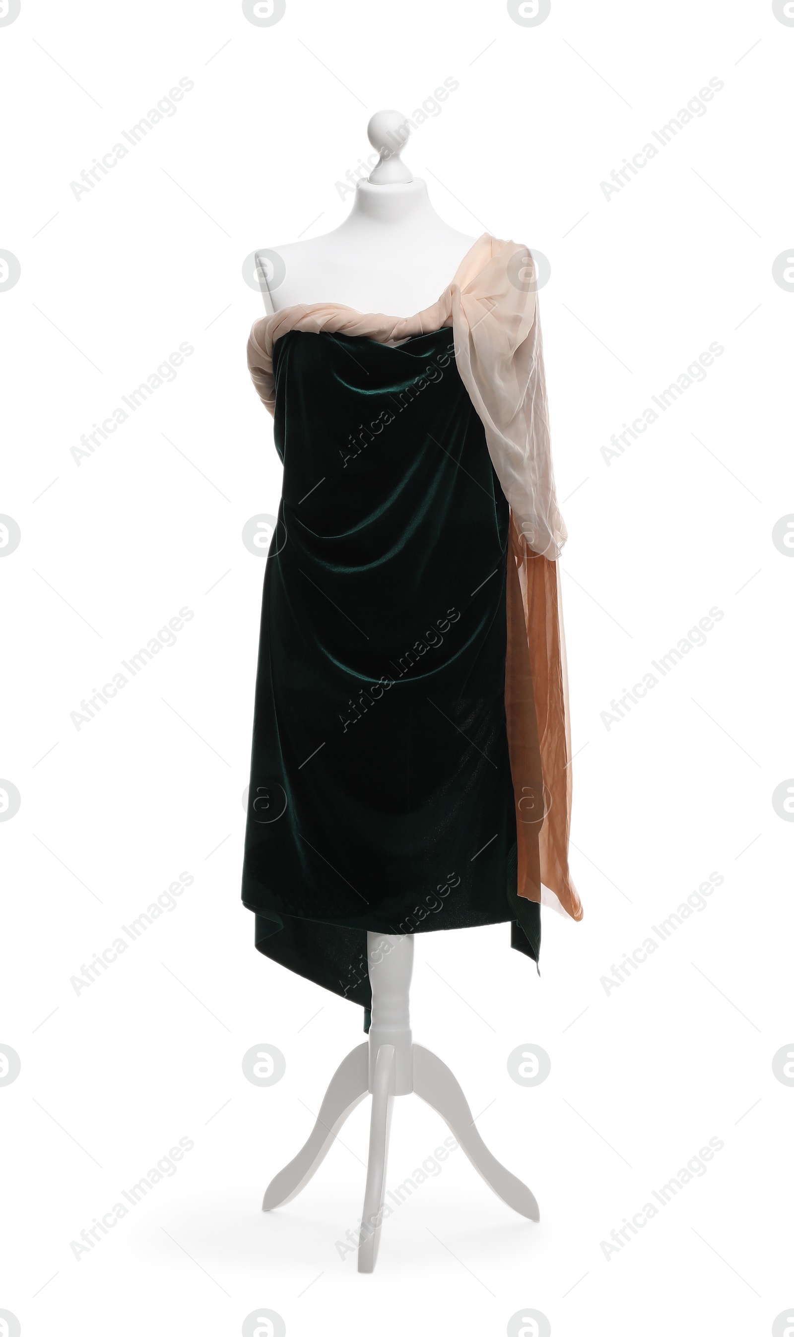 Photo of Mannequin with new stylish dress isolated on white