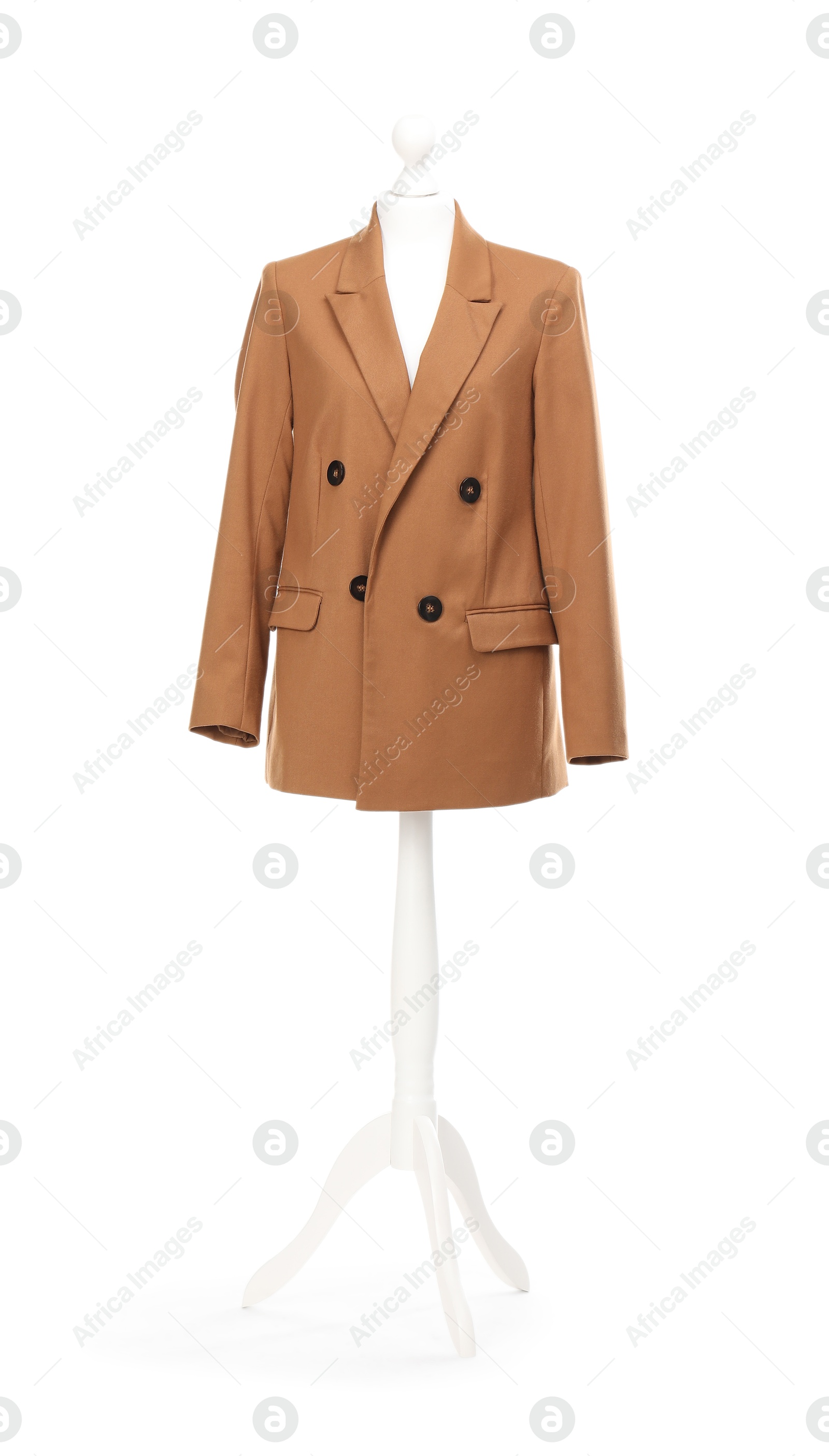 Photo of Mannequin with new stylish jacket isolated on white