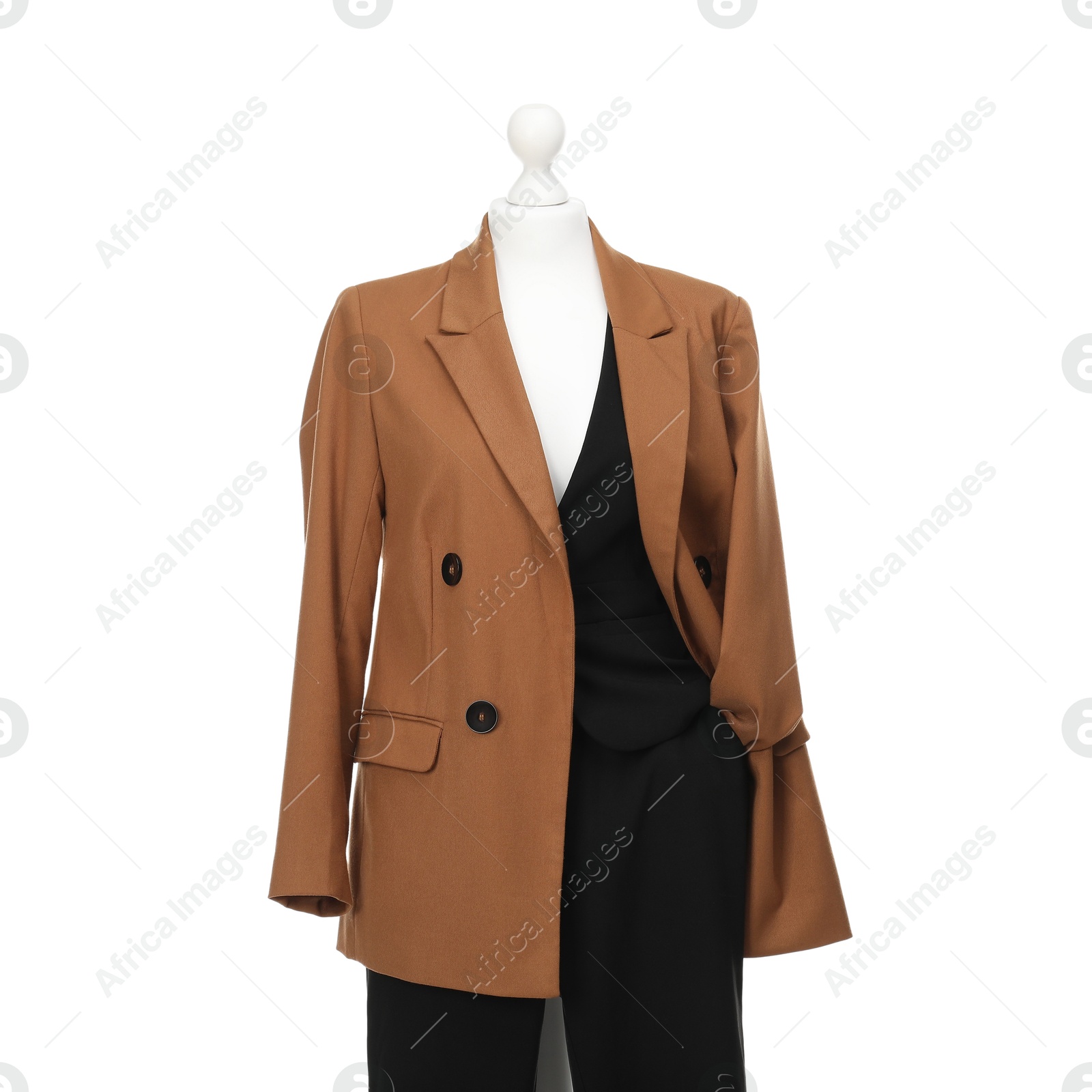 Photo of Mannequin with new stylish outfit isolated on white