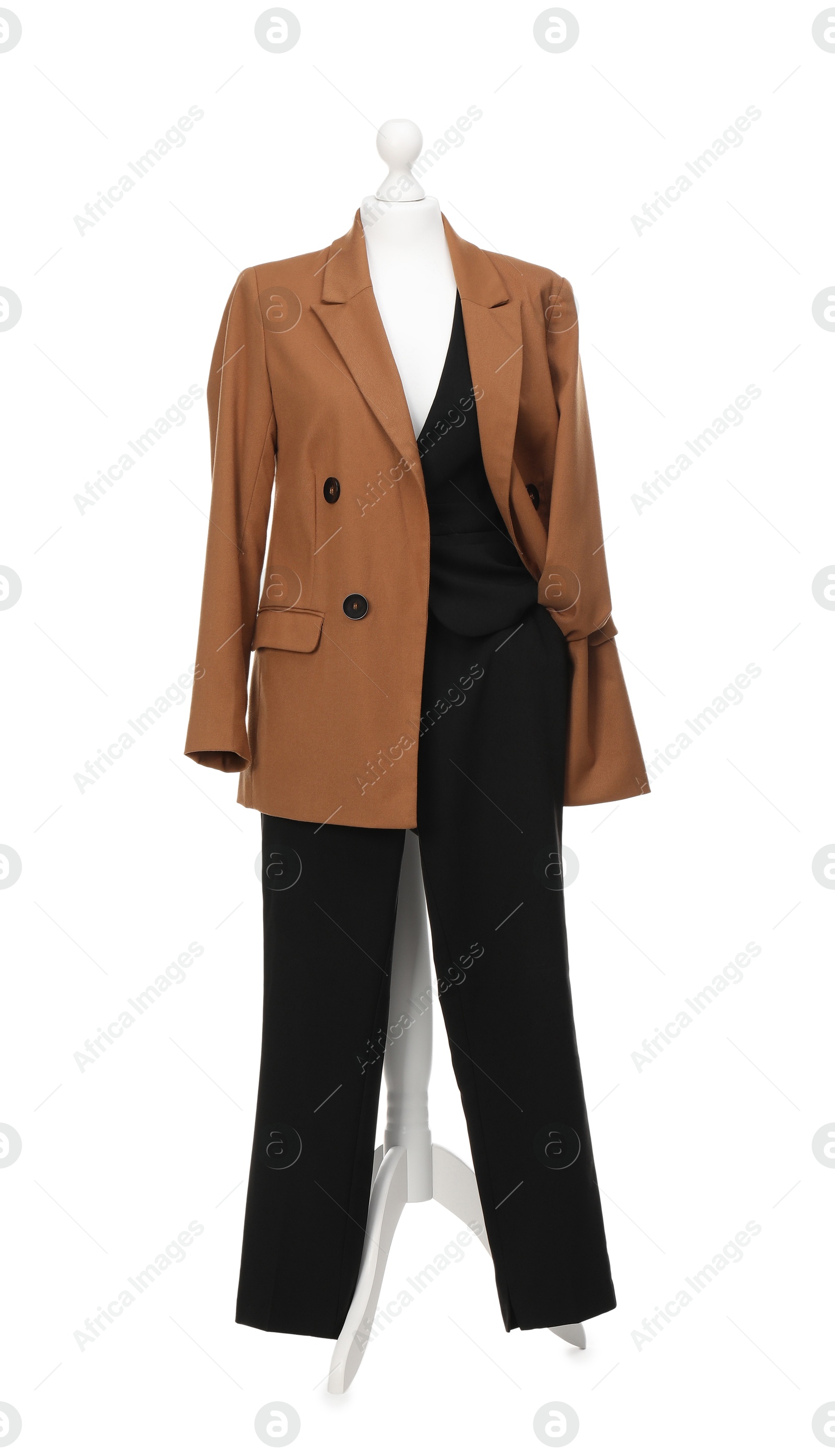 Photo of Mannequin with new stylish outfit isolated on white