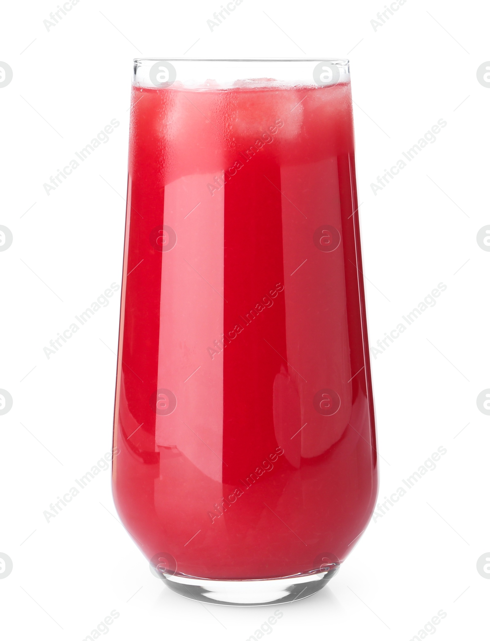 Photo of Tasty watermelon drink in glass isolated on white