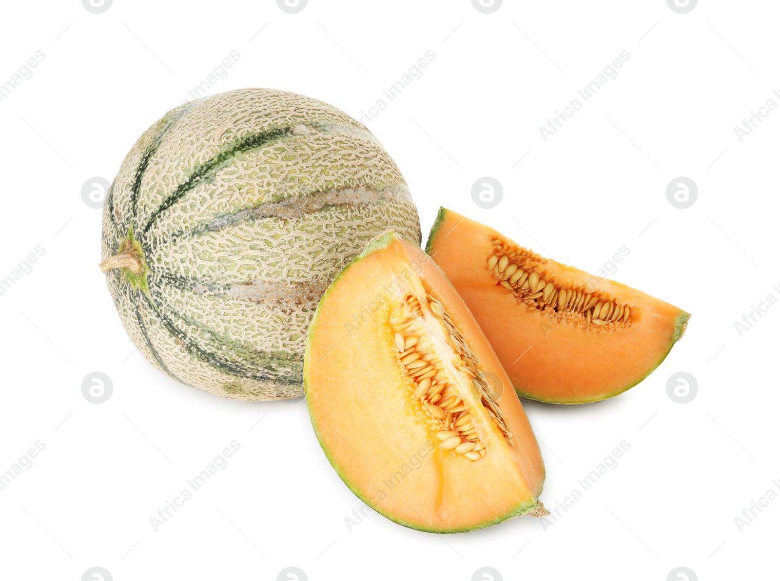 Photo of Tasty ripe Cantaloupe melons isolated on white