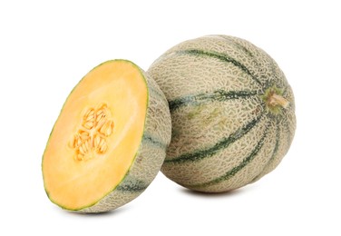 Photo of Tasty ripe Cantaloupe melons isolated on white