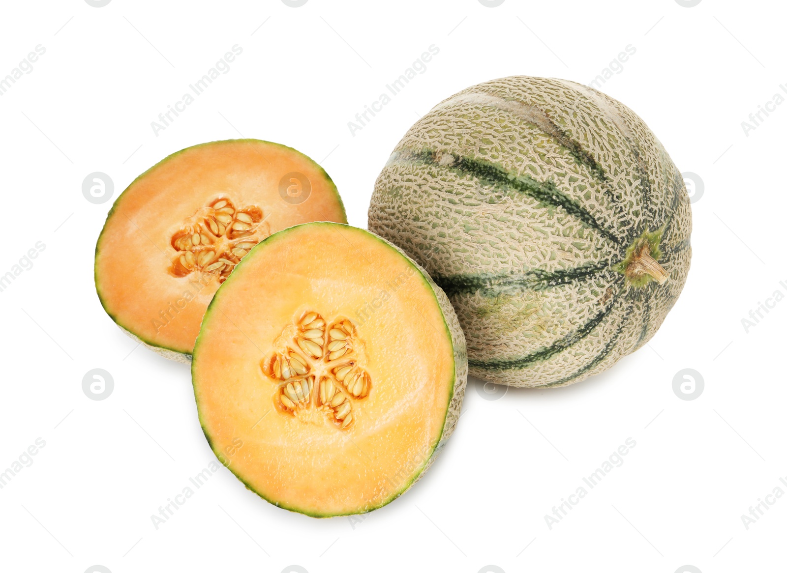 Photo of Tasty ripe Cantaloupe melons isolated on white