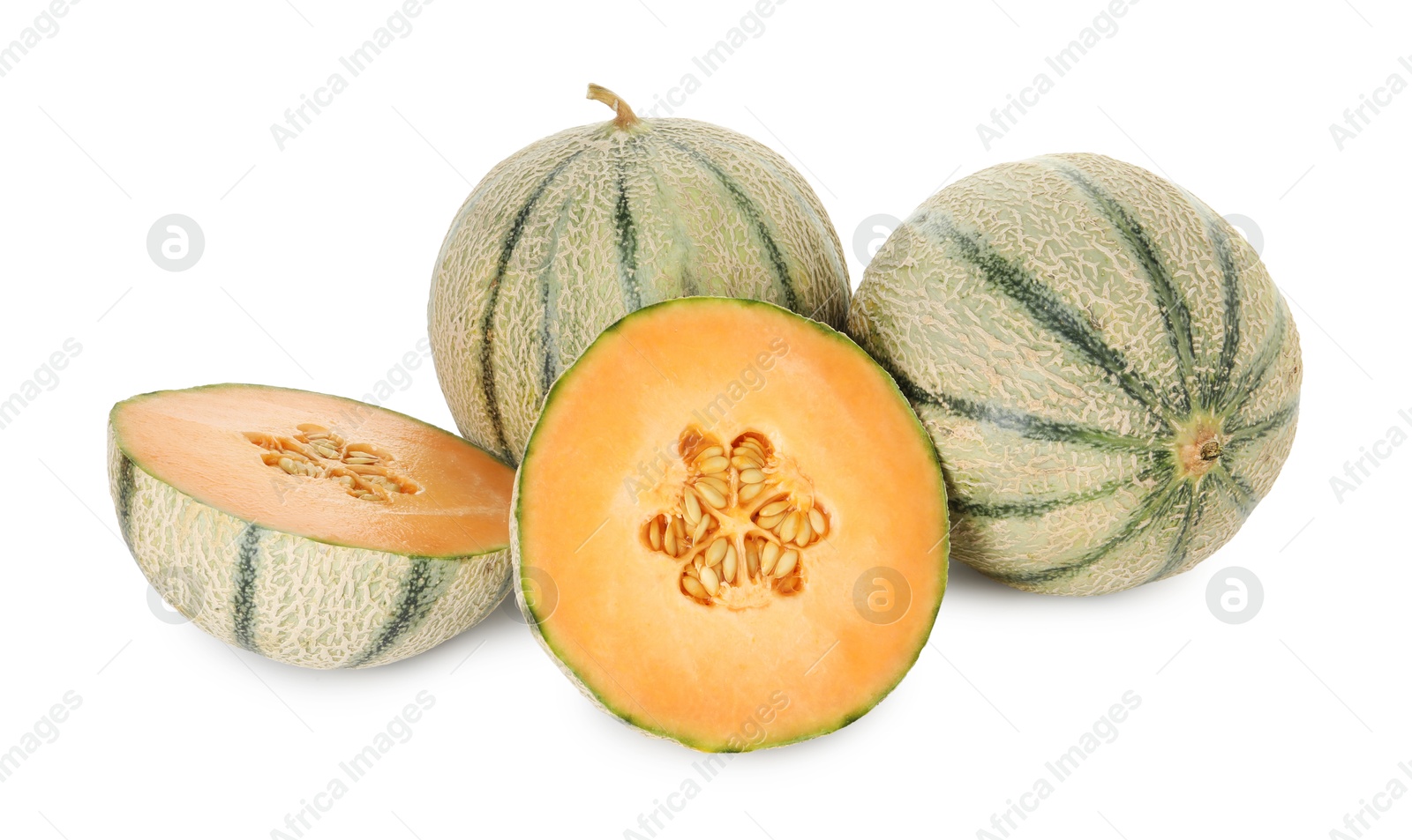 Photo of Tasty ripe Cantaloupe melons isolated on white