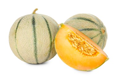 Photo of Tasty ripe Cantaloupe melons isolated on white