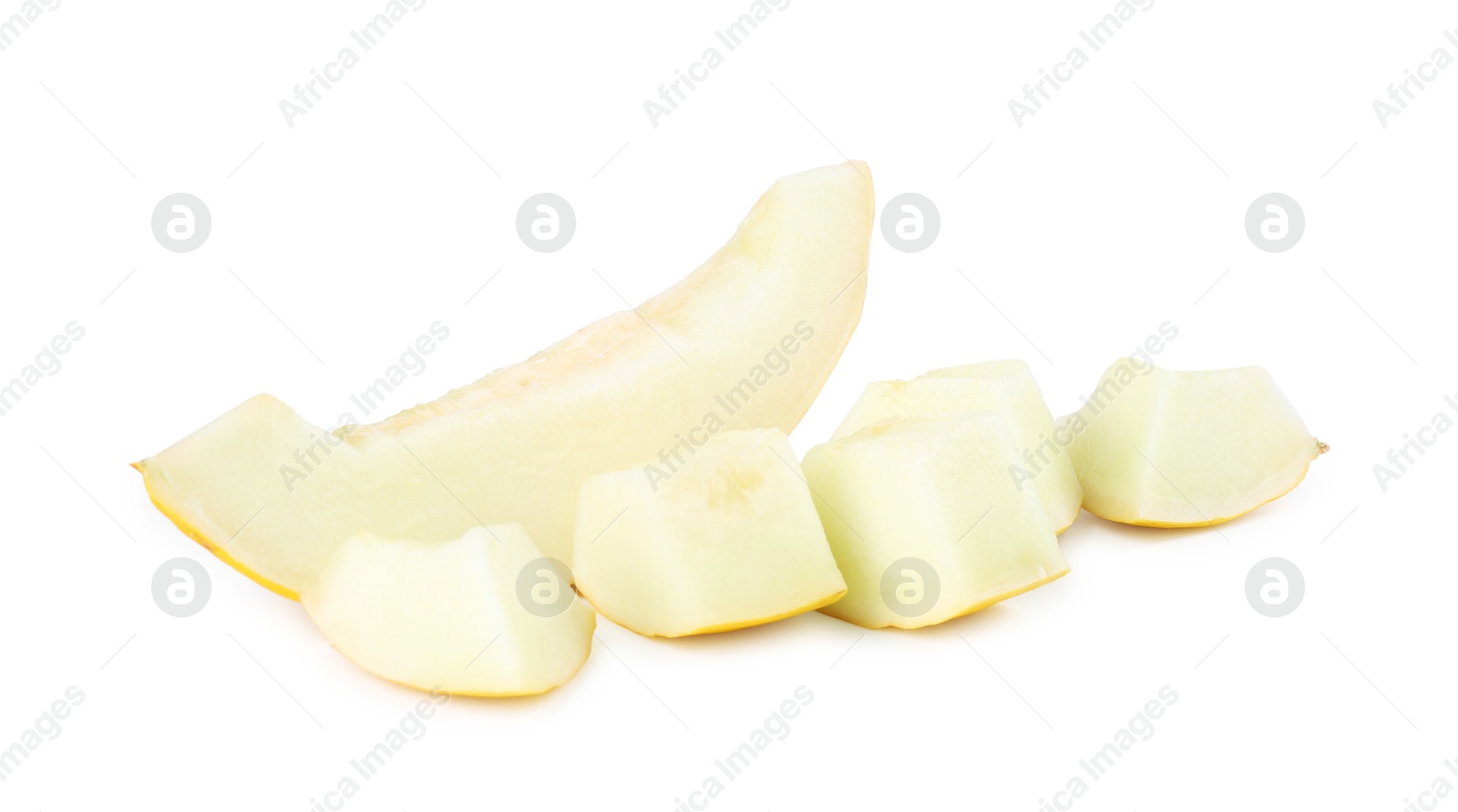 Photo of Pieces of ripe melon isolated on white