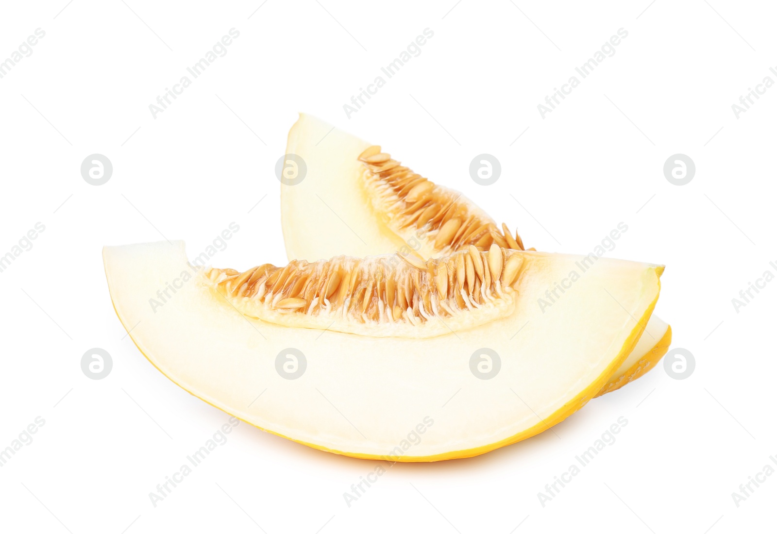 Photo of Pieces of ripe melon isolated on white