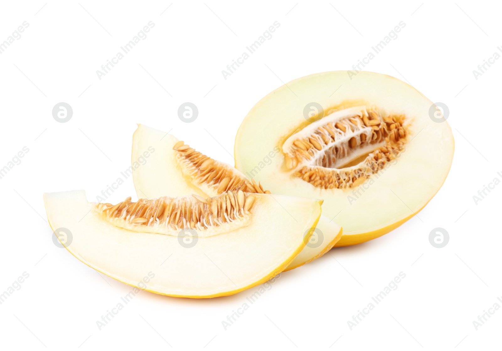 Photo of Pieces of ripe melon isolated on white