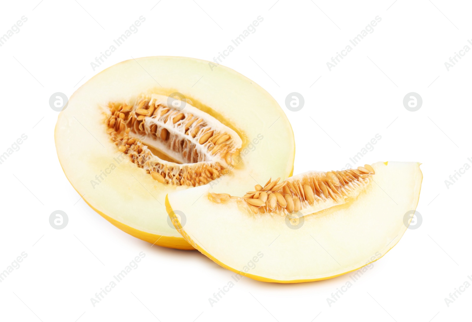 Photo of Pieces of ripe melon isolated on white