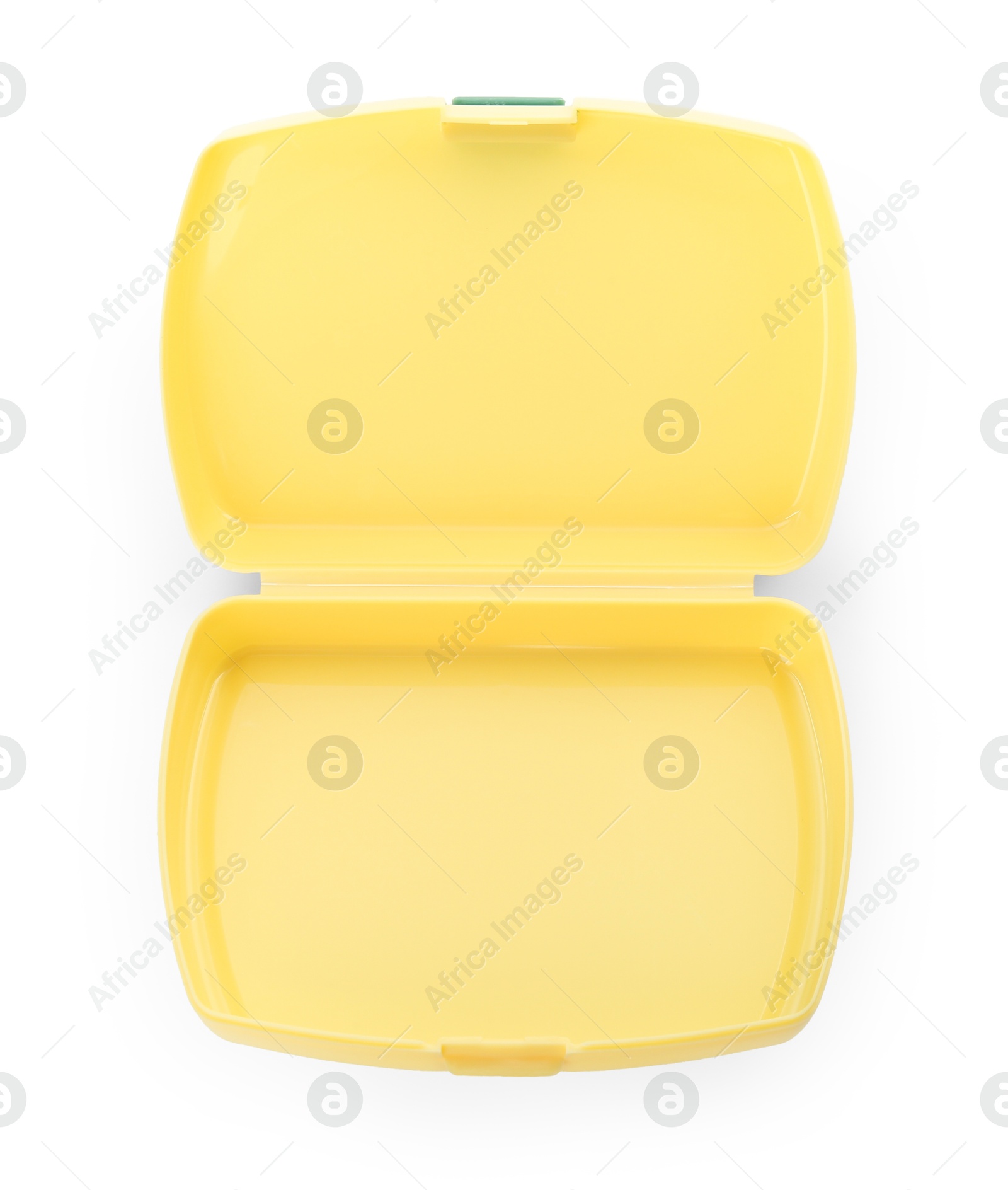 Photo of Empty plastic lunch box isolated on white, top view