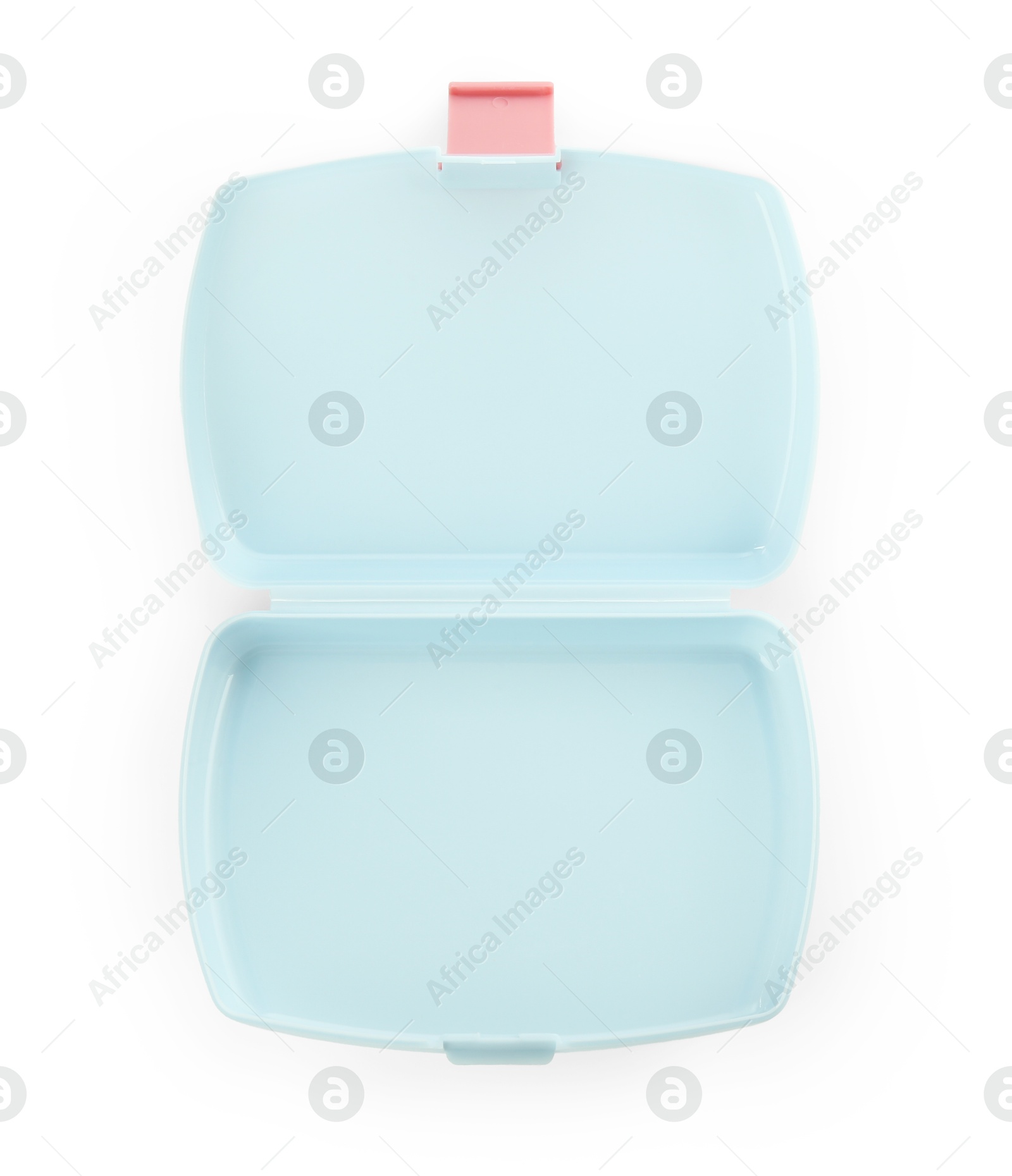 Photo of Empty plastic lunch box isolated on white, top view