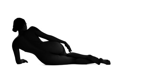 Image of Beautiful nude woman posing on white background, back view. Black and white effect