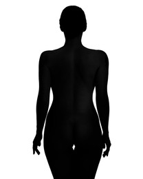 Image of Beautiful nude woman posing on white background, back view. Black and white effect