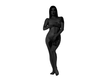 Beautiful nude woman posing on white background. Black and white effect