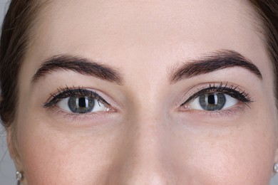 Photo of Woman after brow lamination procedure, closeup view