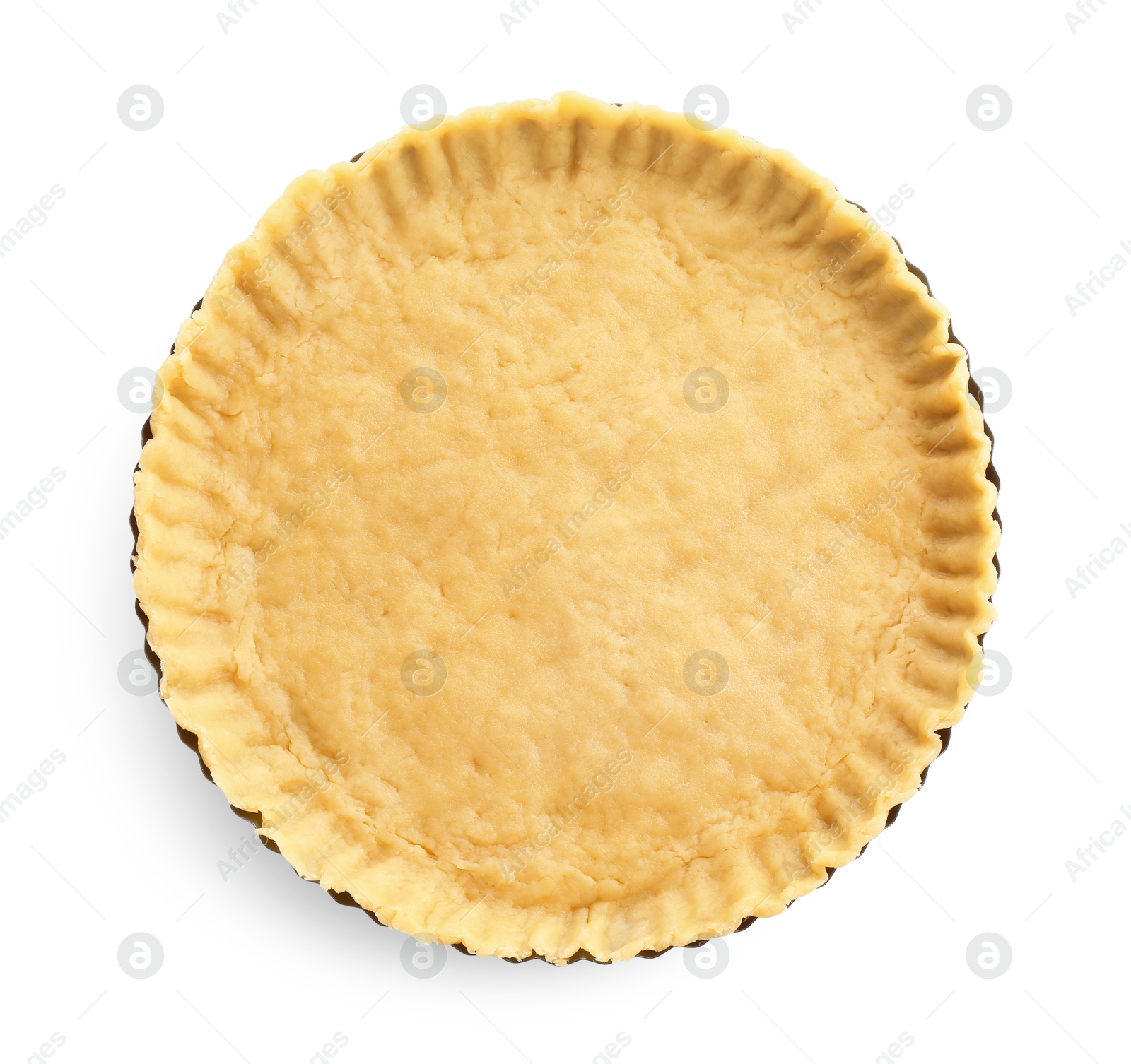 Photo of Cooking homemade pie. Raw dough isolated on white, top view