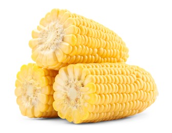 Photo of Halves of fresh corncobs isolated on white