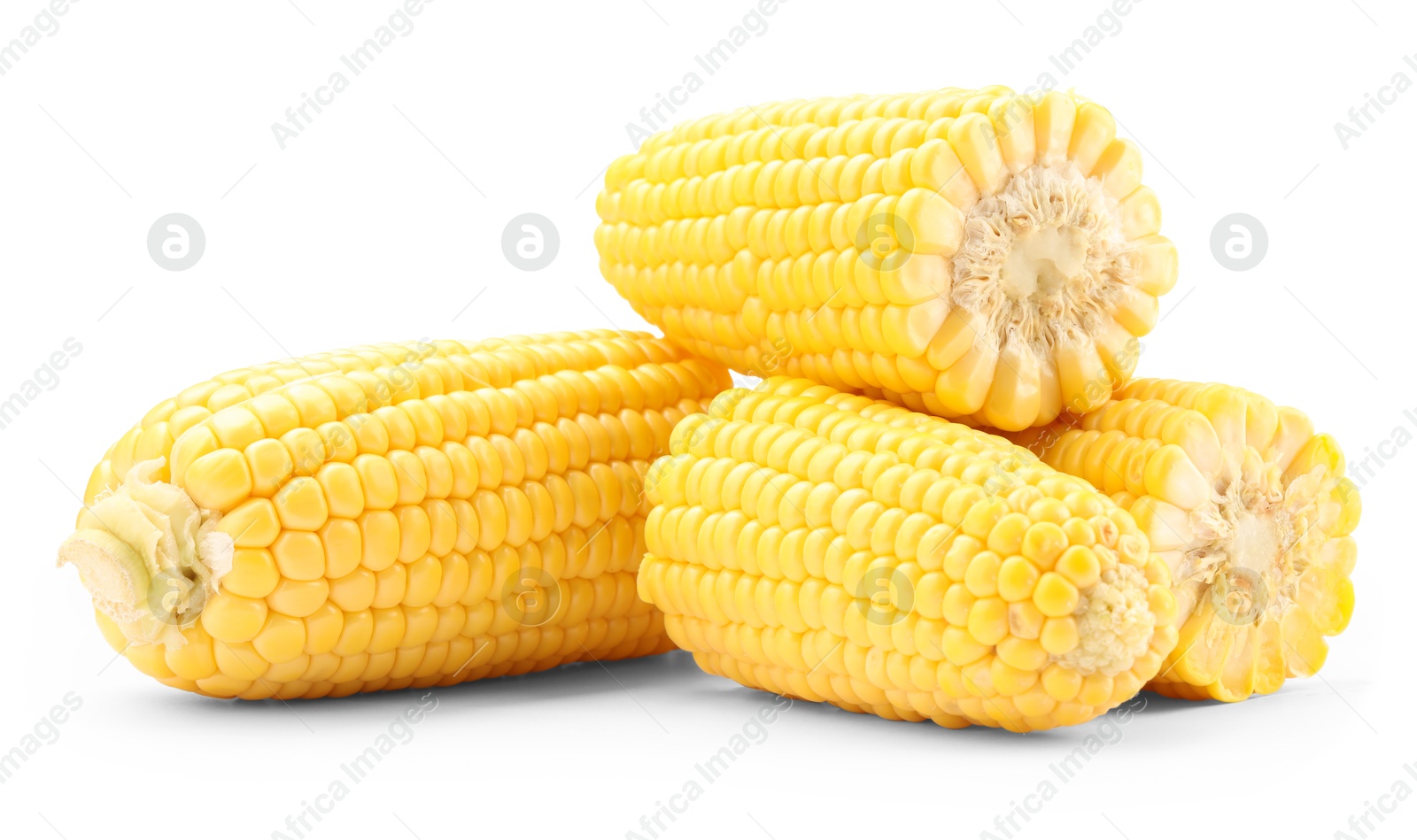 Photo of Halves of fresh corncobs isolated on white