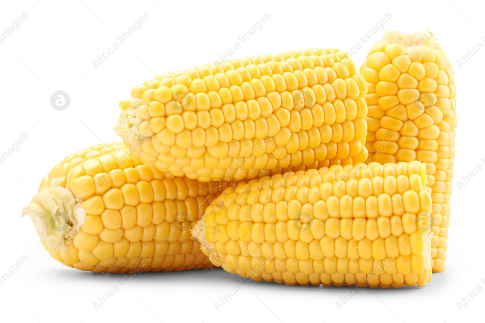 Photo of Halves of fresh corncobs isolated on white