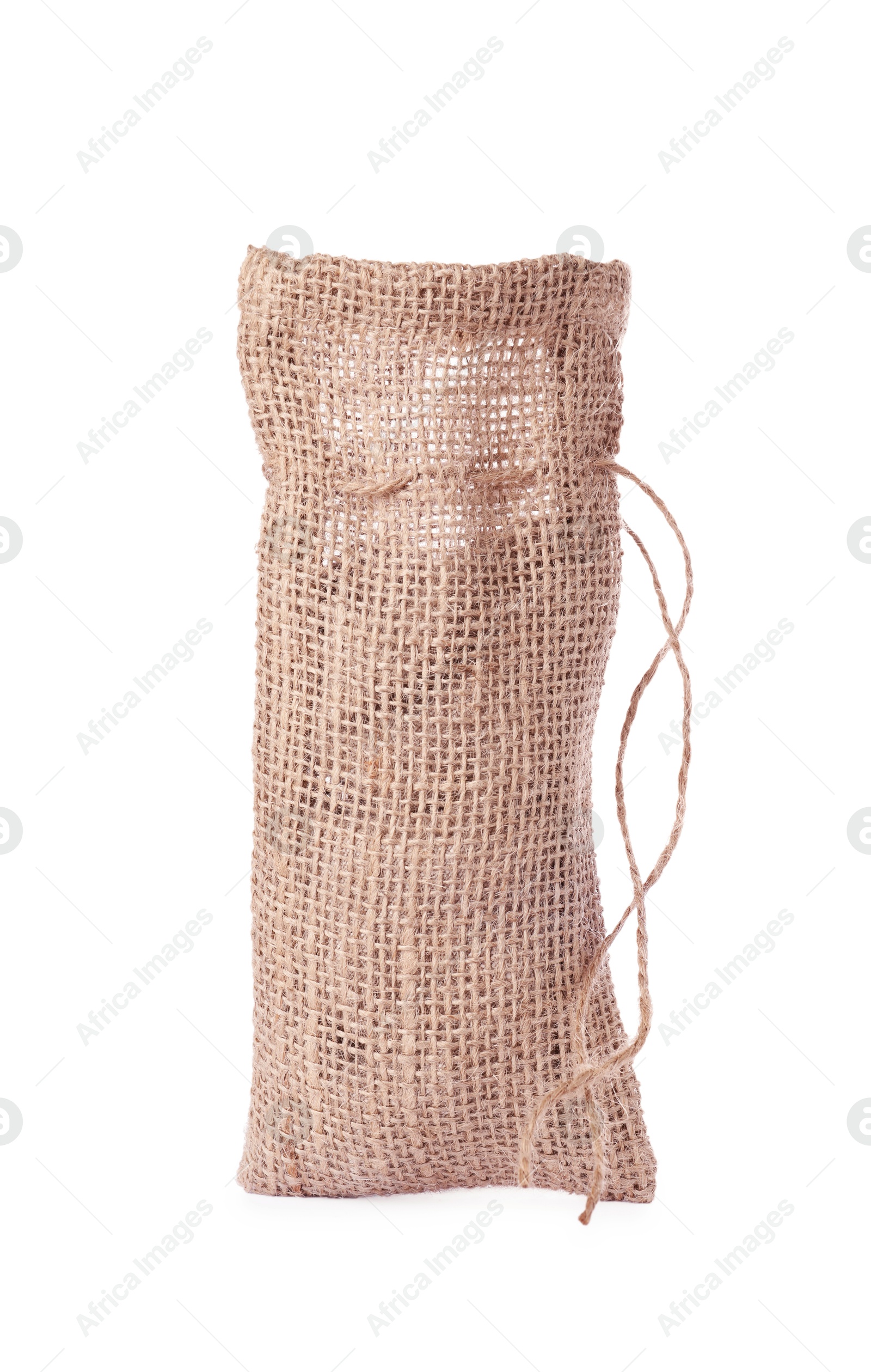 Photo of One natural burlap sack isolated on white