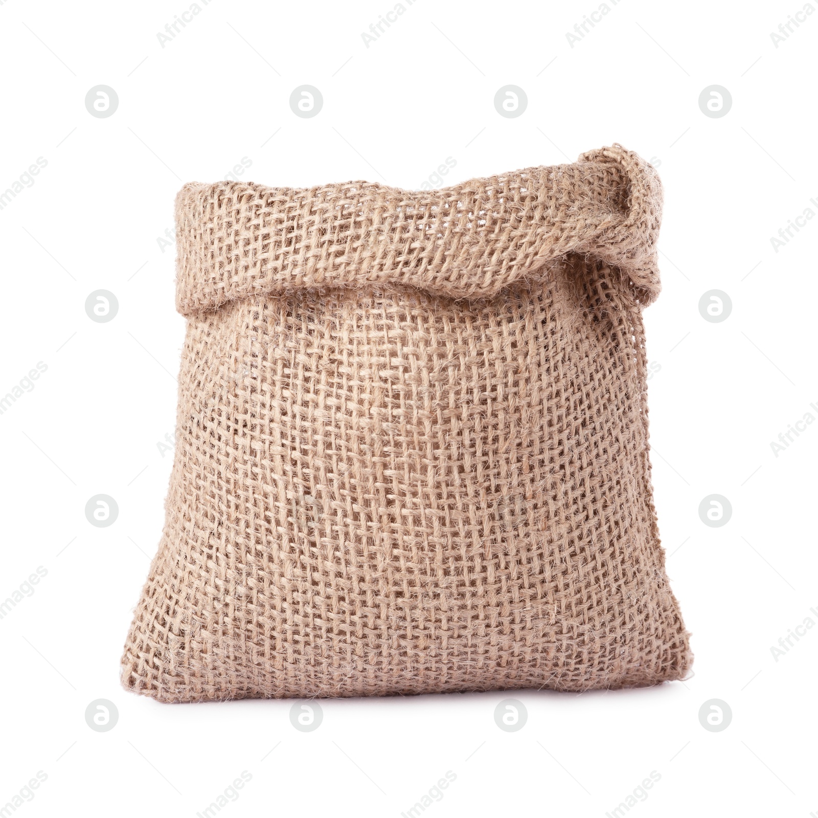 Photo of One natural burlap sack isolated on white