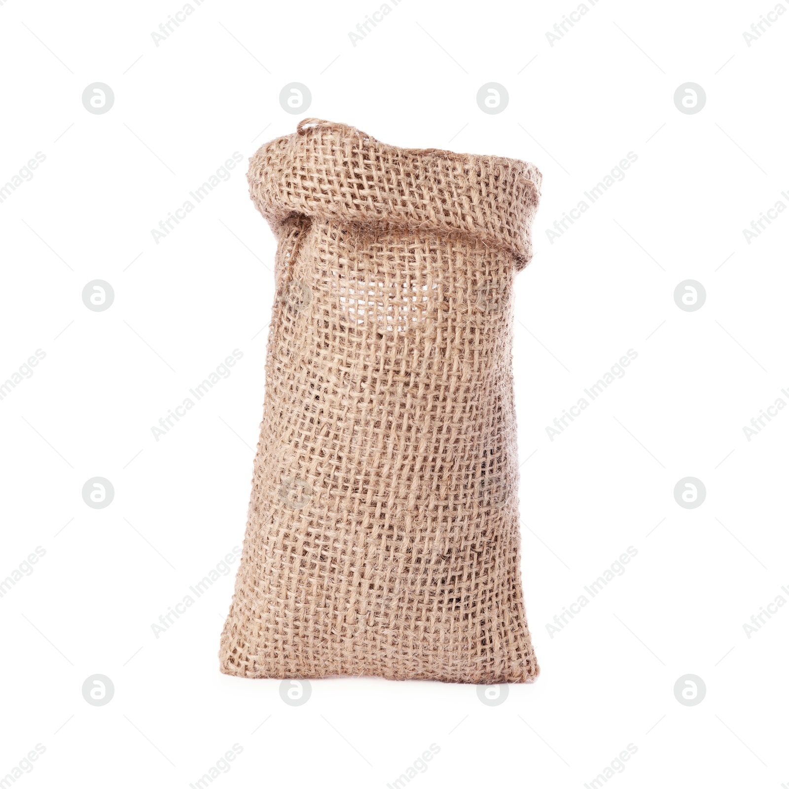 Photo of One natural burlap sack isolated on white