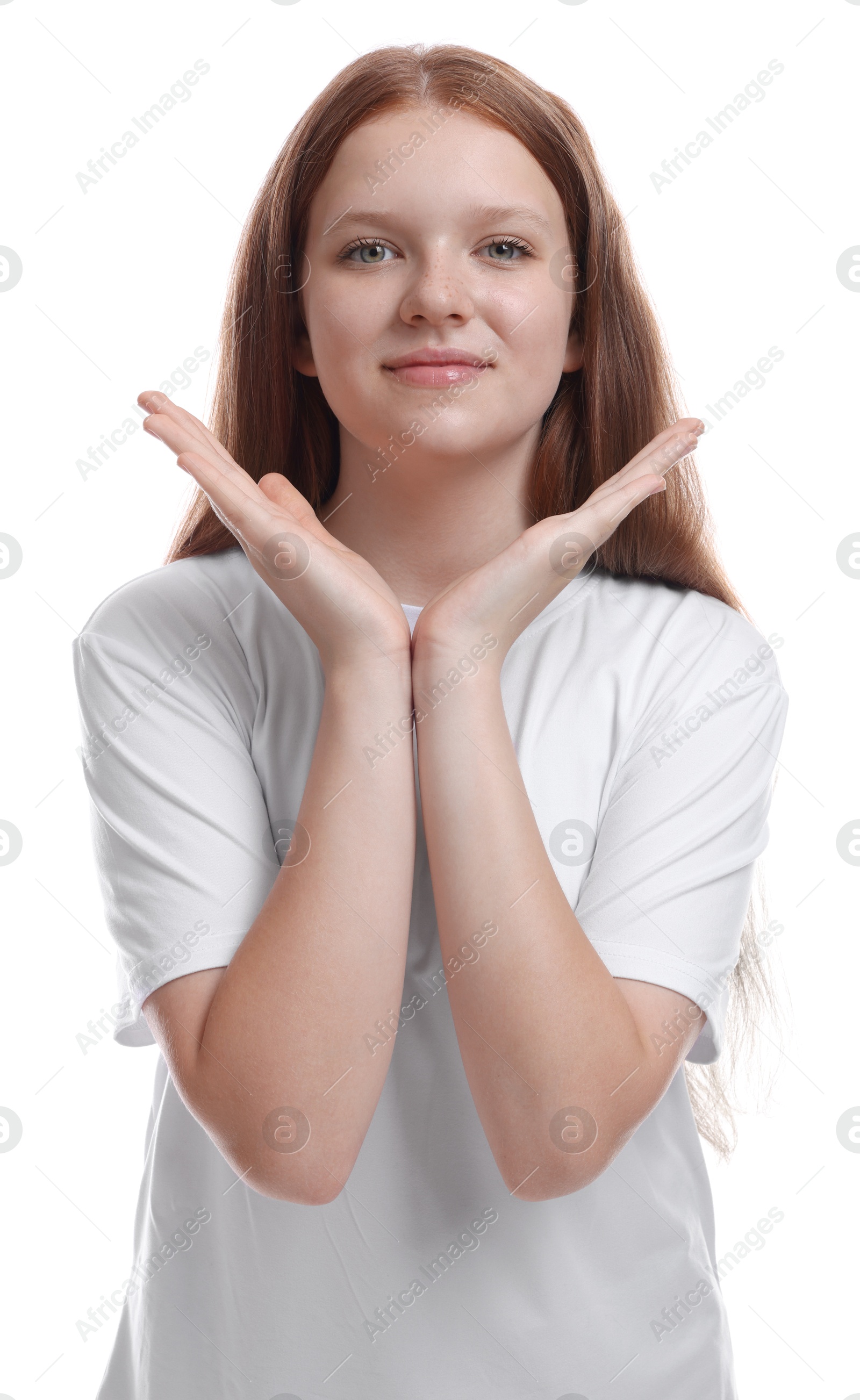 Photo of Portrait of teenage girl on white background