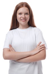 Photo of Portrait of teenage girl on white background