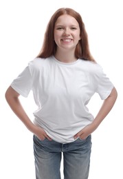 Photo of Portrait of teenage girl on white background