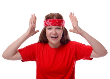 Portrait of teenage girl on white background