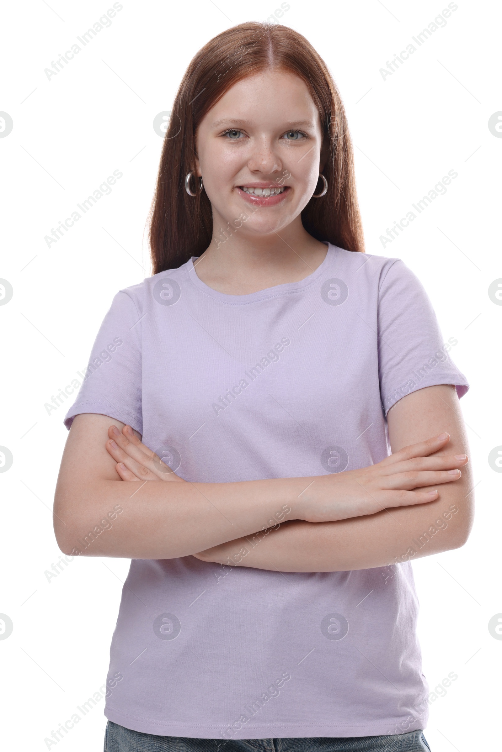 Photo of Portrait of teenage girl on white background